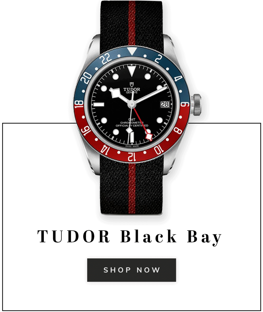 A Tudor black bay watch with text shop now