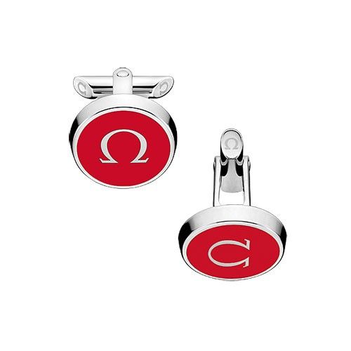 OMEGA Cufflinks Omegamania in Stainless Steel and Red Lacquer