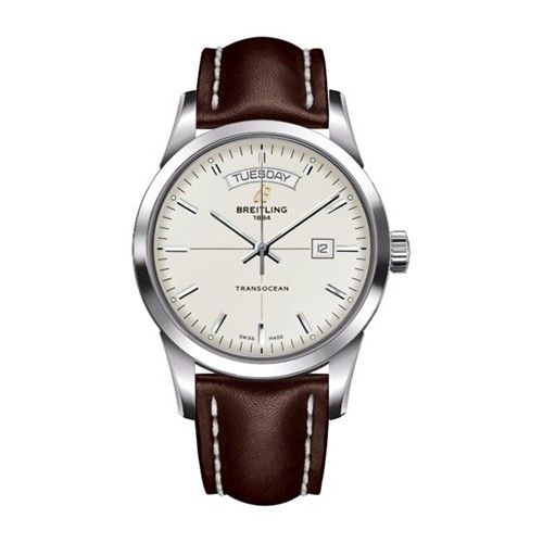 Breitling Transocean Steel, Silver Dial & Leather 43 mm Automatic Men's Watch