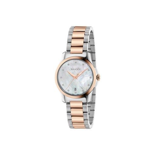 Gucci G-Timeless Date Diamond Two-Tone Rose 27 mm Women's Watch