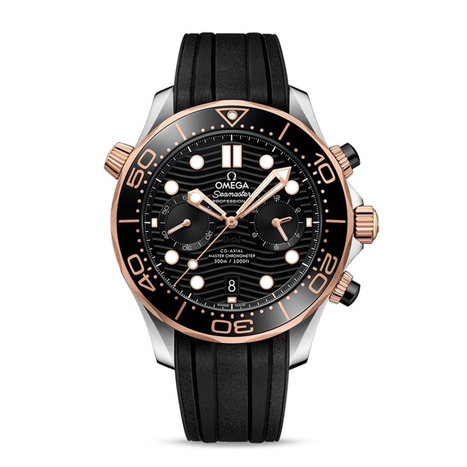 OMEGA Seamaster Diver 300m Steel Black Silicone & Rose-Gold 44mm Chronograph Watch