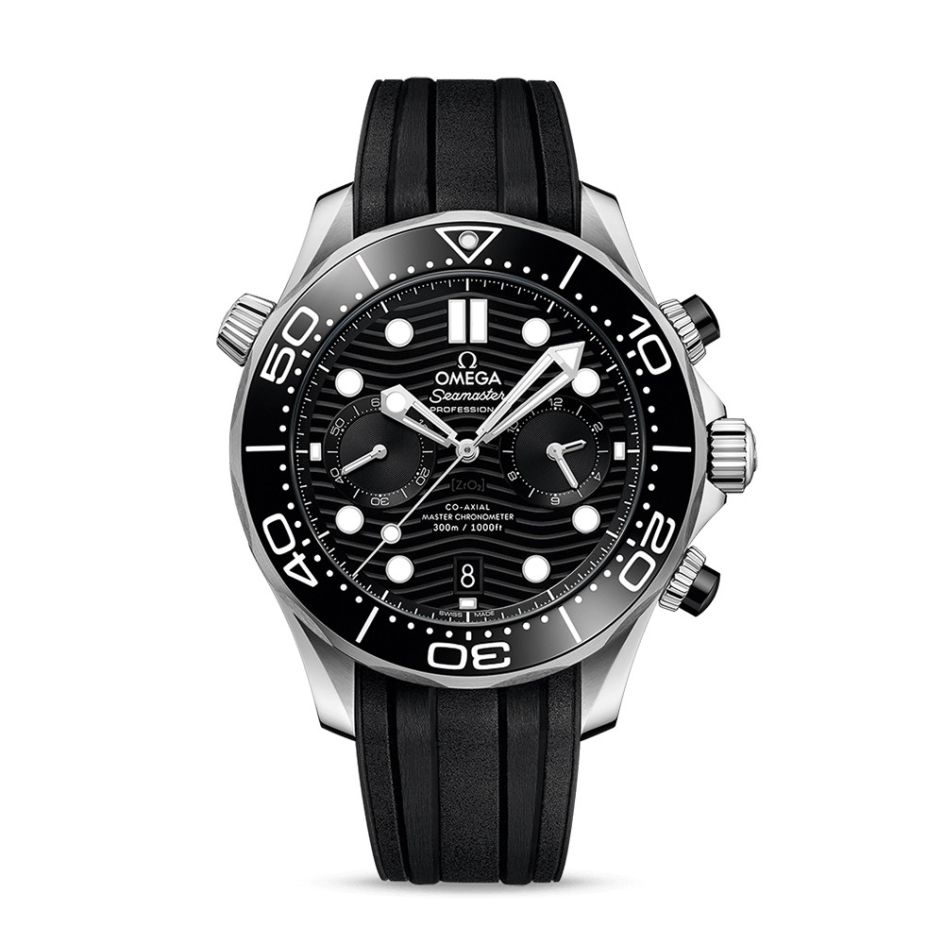 OMEGA  Seamaster Diver 300m Steel & Black Silicone 44mm Chronograph Watch 