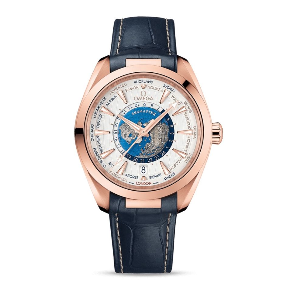 OMEGA Seamaster Aqua Terra Sedna Gold 43mm GMT Worldtimer Watch 