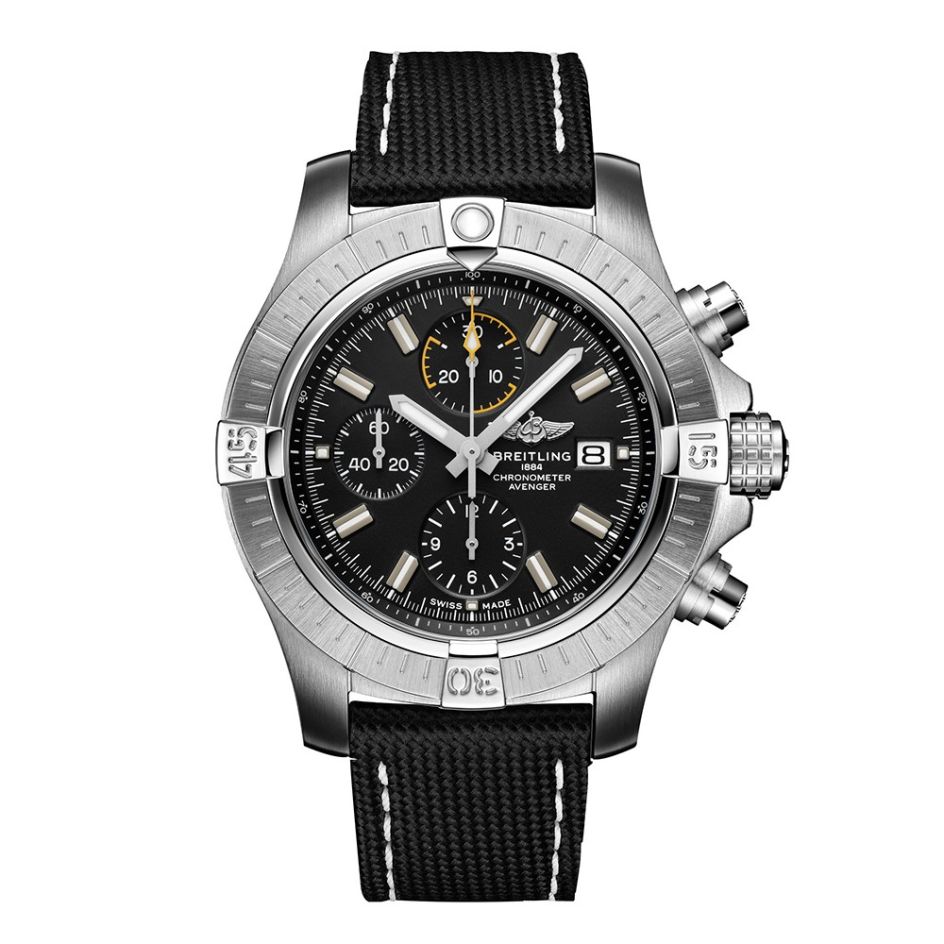 Breitling Avenger Chronograph Steel & Black Leather 45mm Watch