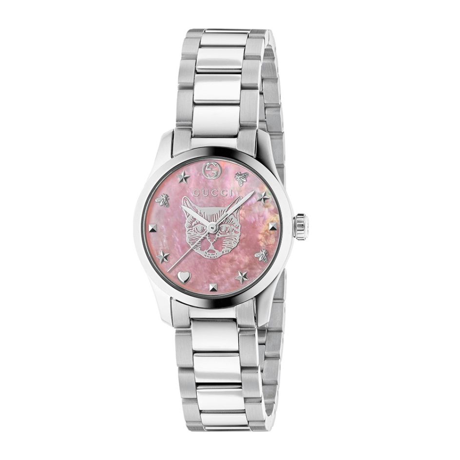 Gucci G-Timeless Feline Steel & Pink 27 mm Watch 
