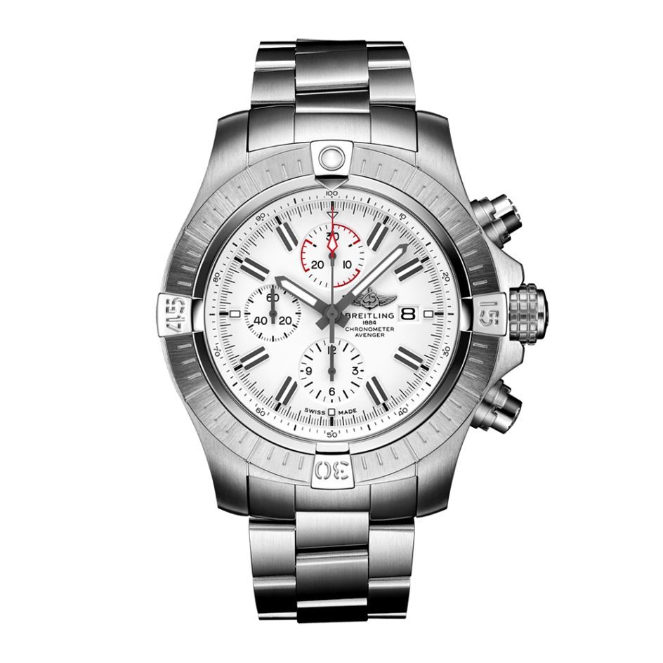 Breitling Super Avenger Chronograph 48mm Steel & White Dial Watch