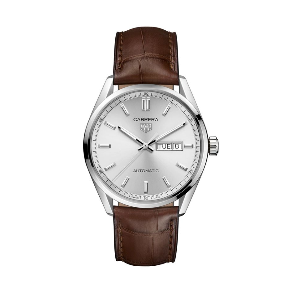 TAG Heuer Carrera Steel & Brown Leather 41MM Day Date Automatic Watch
