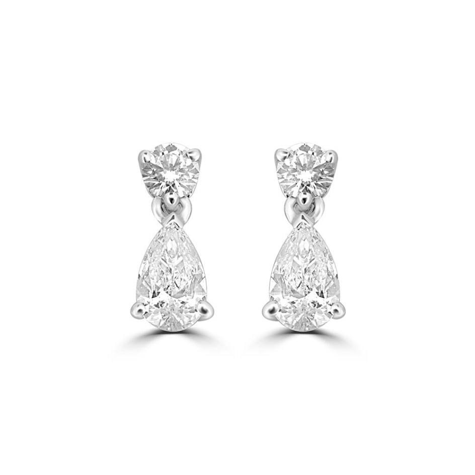 18CT White-Gold Pear & Round-Cut Diamond 0.90CT Drop Earrings
