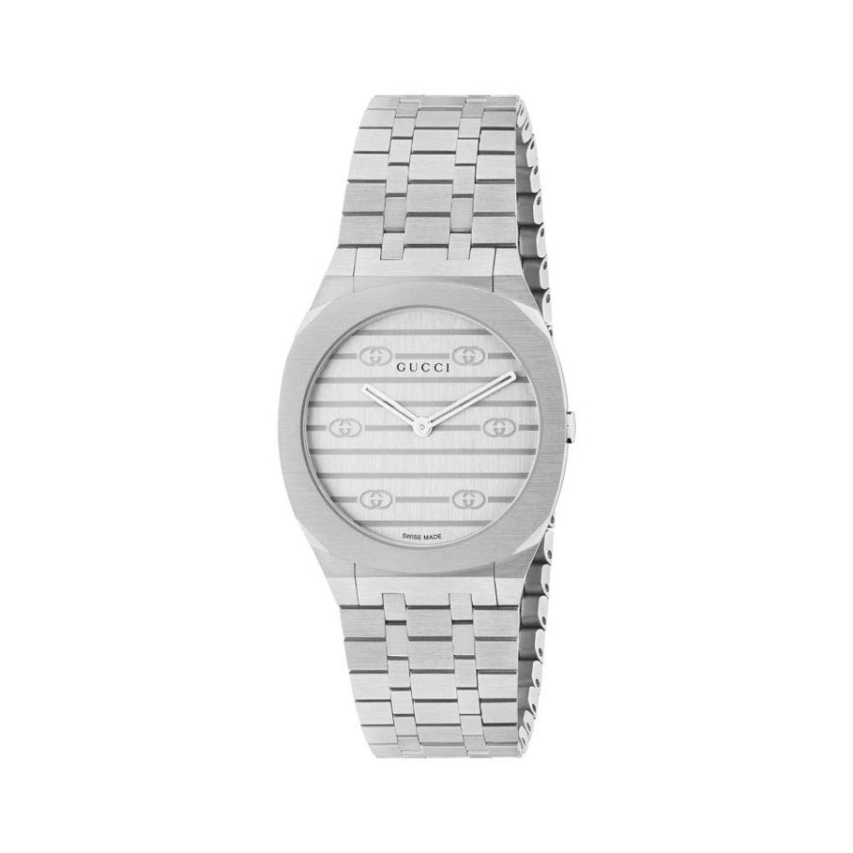 GUCCI 25H Stainless Steel & Silver Dial 30MM Watch