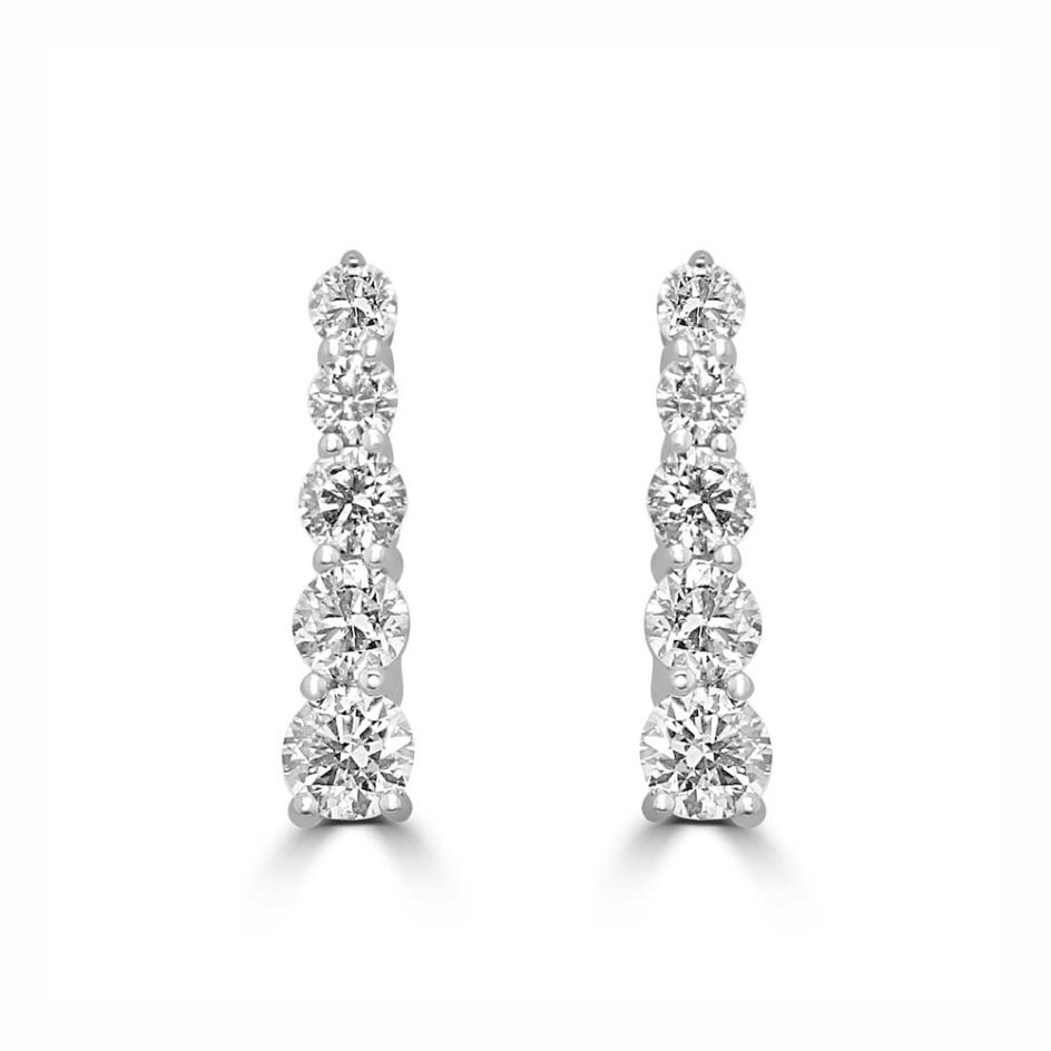 Platinum & Round-Cut Diamond Five Stone Graduated Drop Earrings