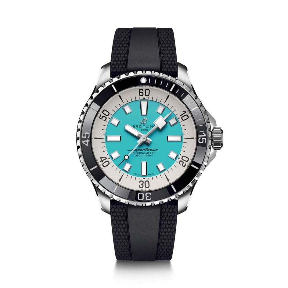 Breitling Superocean Automatic 44MM Steel Turquoise & Silicone Watch