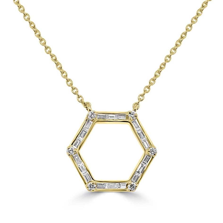 18CT Yellow-Gold Baguette & Round-Cut Diamond Honeycomb Necklace