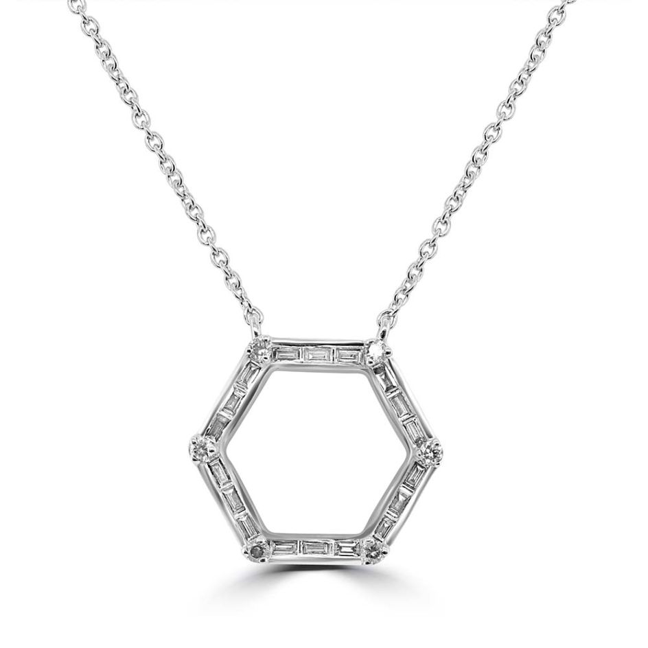 18CT White-Gold Baguette & Round-Cut Diamond Honeycomb Necklace