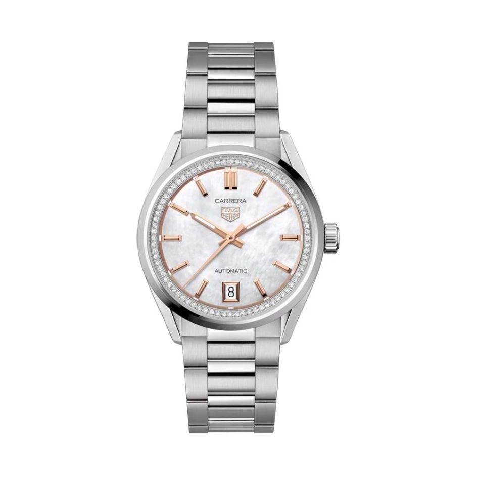 TAG Heuer Carrera Date Diamond Steel & Pearl 36MM Automatic Watch