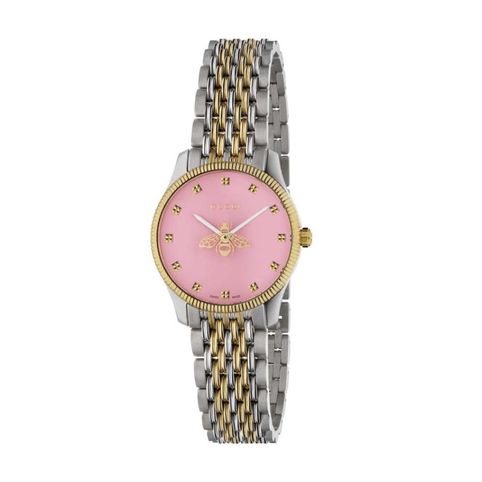 Gucci G-Timeless Steel Gold & Pink 29MM Bee Watch