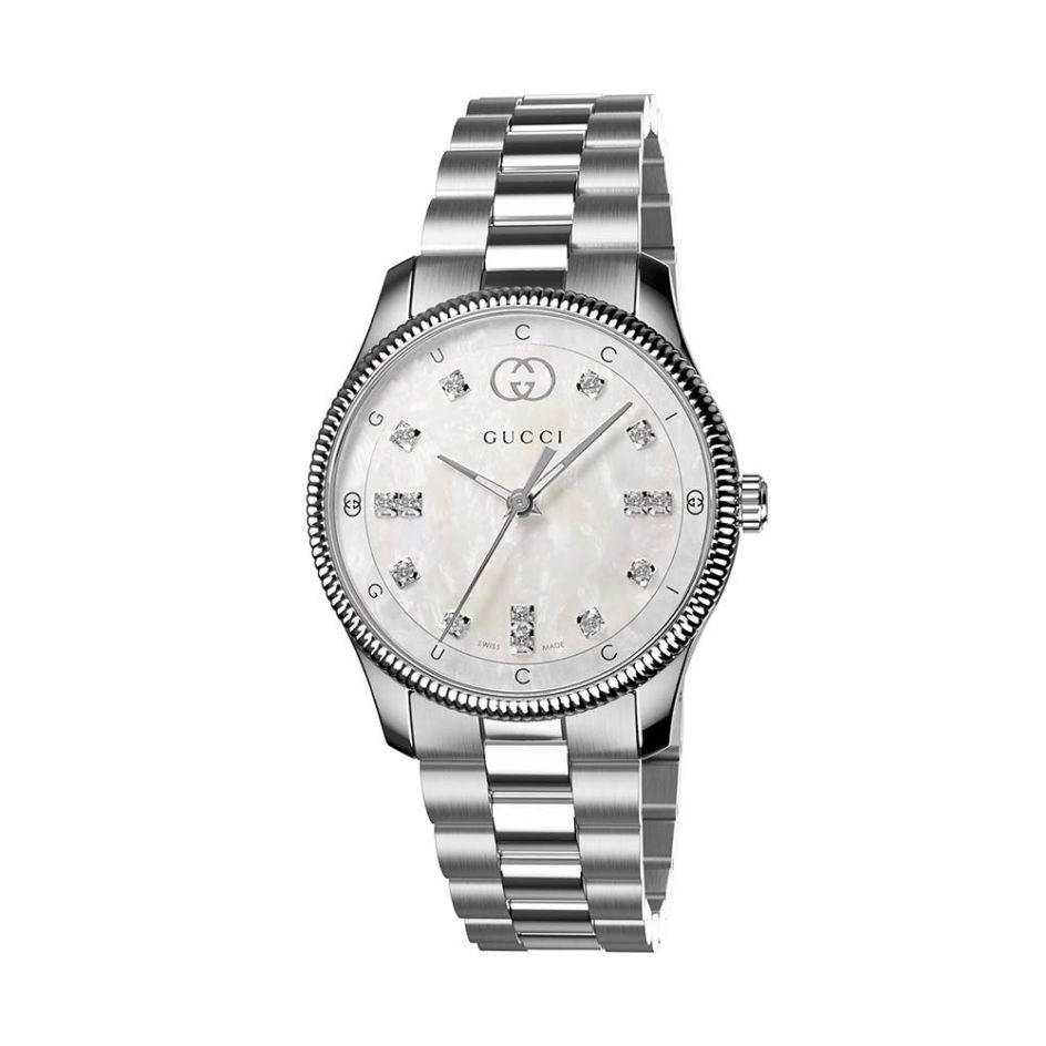 Gucci G-Timeless Stainless Steel & Mother of Pearl Dial 29MM Watch