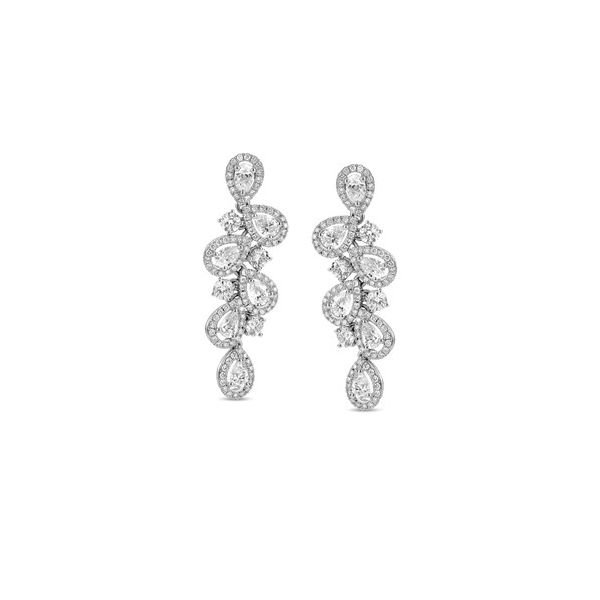 18CT White-Gold Diamond Pear Halo Cluster Drop Earrings