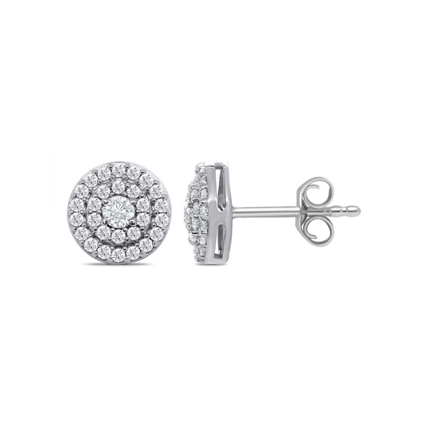 Platinum &amp; Diamond Double Halo 0.33CT Stud Earrings