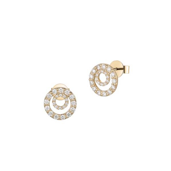 18CT Yellow-Gold &amp; Diamond Double Circle Stud Earrings