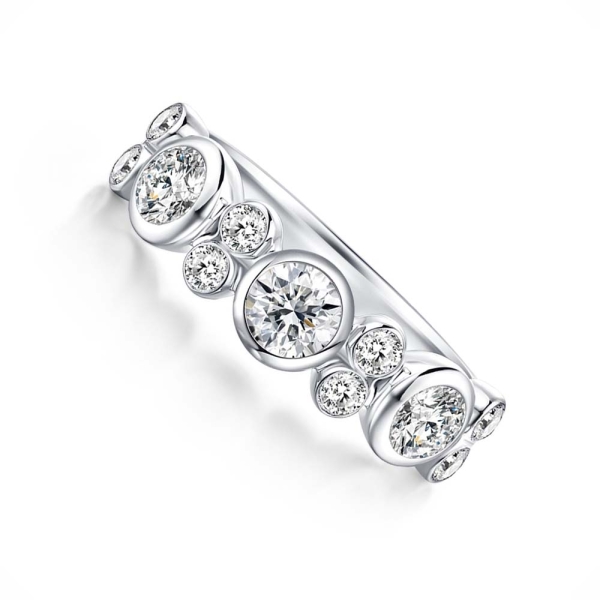 Diamond &amp; Platinum Rub-Over Bubble Band Ring