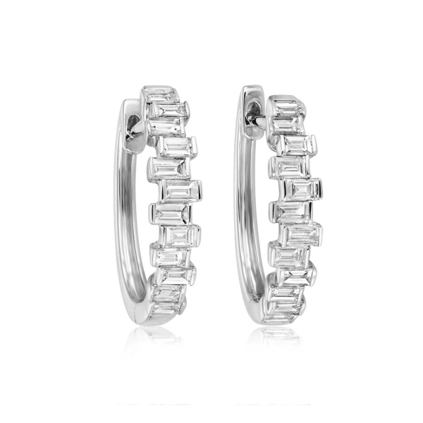 18CT White-Gold Baguette-Cut Diamond 0.50CT Hoop Earrings