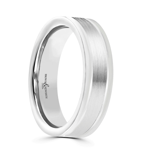 Platinum 6MM Double Line Flat Court Wedding Ring