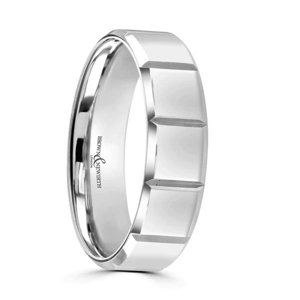Platinum 6MM Cube Pattern Flat Court Wedding Ring