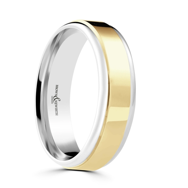 Platinum &amp; 18CT Gold 6MM Polished Flat Court Wedding Ring