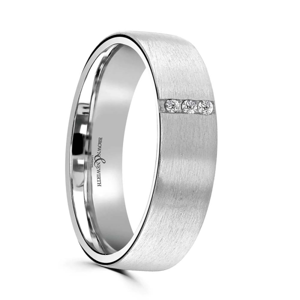 Platinum & Diamond 6MM Matte Finish Flat Court Wedding Ring