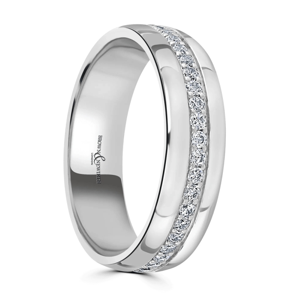 Platinum & Diamond Channel 6MM Polished Domed Wedding Ring