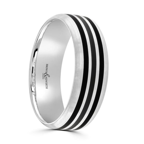 Platinum & Ceramic 6MM Pinstripe Flat Court Wedding Ring
