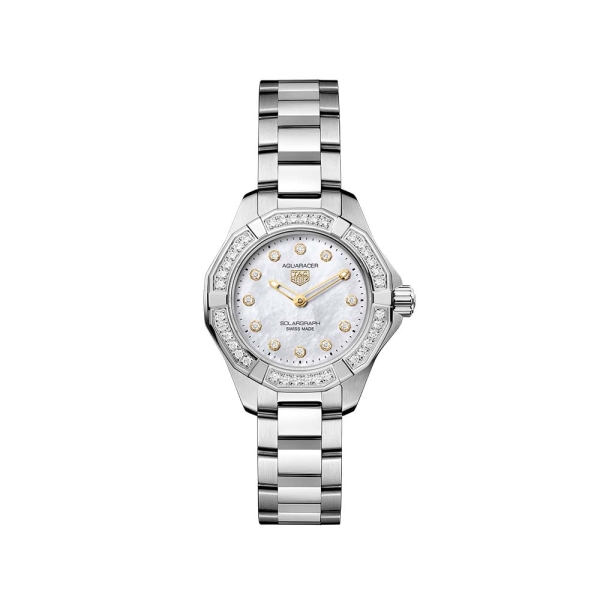 TAG Heuer Aquaracer Pro 100 Solargraph Pearl &amp; Diamond Bezel 28MM Watch