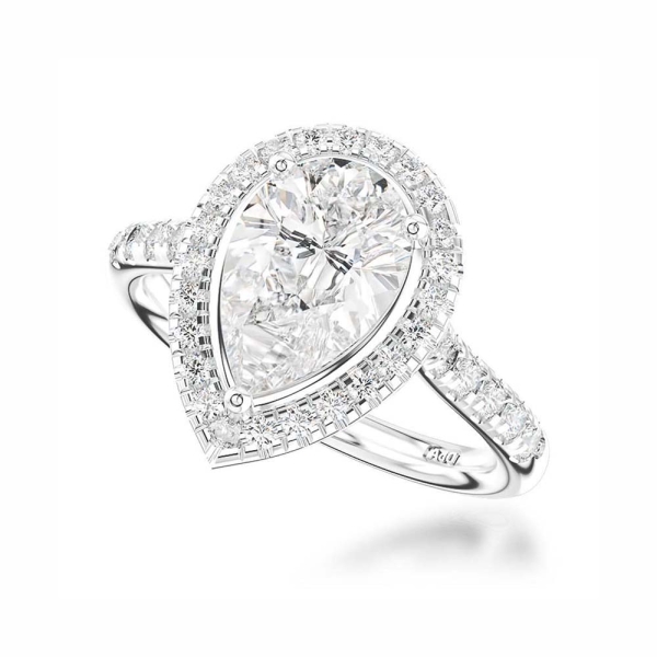 Pear Diamond &amp; Halo Shoulder-Set 1.94CT Platinum Engagement Ring