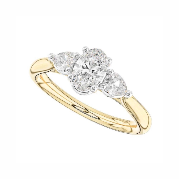 Oval &amp; Pear-Cut Diamond Three Stone 0.80CT Two-Tone Ring