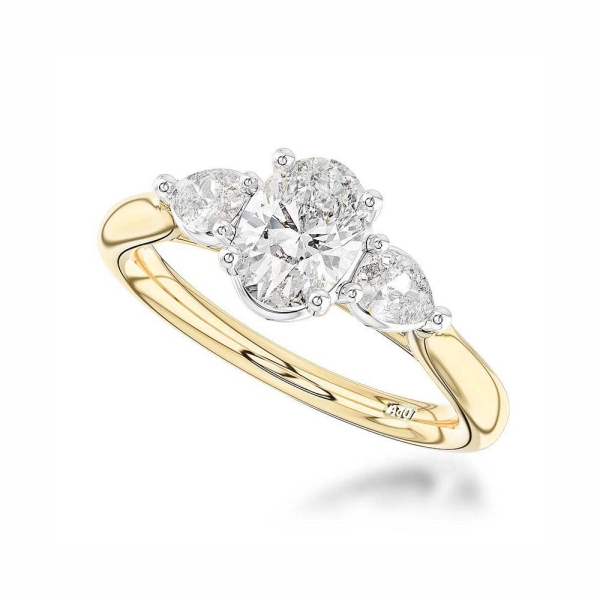 Three Stone Oval &amp; Pear-Cut Diamond 1.10CT Two-Tone Ring