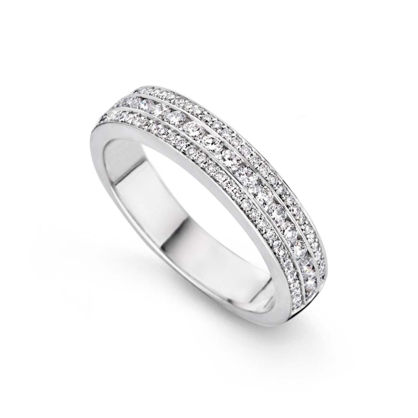 18CT White-Gold Three-Row Diamond 0.55CT Half-Set Ring