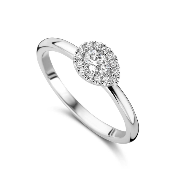 18CT White-Gold Horizontal Pear-Cut Diamond Halo Ring