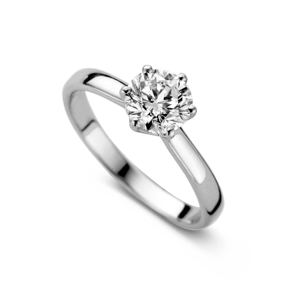 Platinum &amp; Round Brilliant Diamond 0.73CT Six-Claw Solitaire Ring
