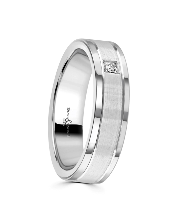 Platinum &amp; Diamond 6MM Double Line Flat Court Wedding Ring