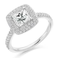Platinum Princess-Cut Diamond 0.71CT Double Halo Engagement Ring