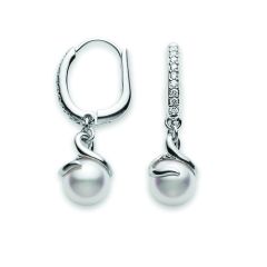 Mikimoto Ladies White Gold And Diamond Twist Pearl Earrings