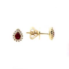 Pear Ruby Diamond Halo & 18 ct Yellow-Gold Stud Earrings