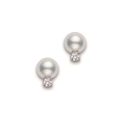 Mikimoto 7.5MM AA Pearl Diamond & 18CT White-Gold Earrings