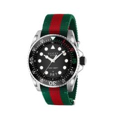 Gucci Dive Steel & Green Striped Fabric 45 mm Men's Watch