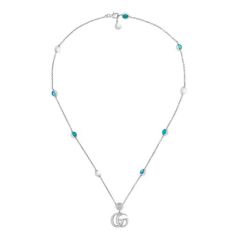 Gucci Double G Silver Mother of Pearl & Topaz Necklace