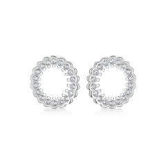 Circle Floral Sterling Silver Stud Earrings