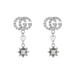 Gucci Double G Flower Drop Earrings in 18 ct White-Gold