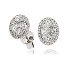 Diamond Oval Cluster Stud Earrings in 18 ct White-Gold