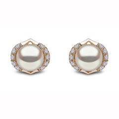 Pearl & Navette Diamond Bezel 9 CT Gold Stud Earrings
