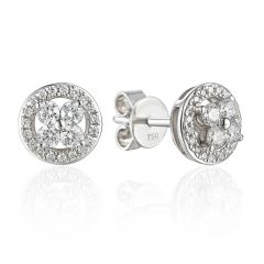 Diamond Circle 18 CT White-Gold Cluster Stud Earrings